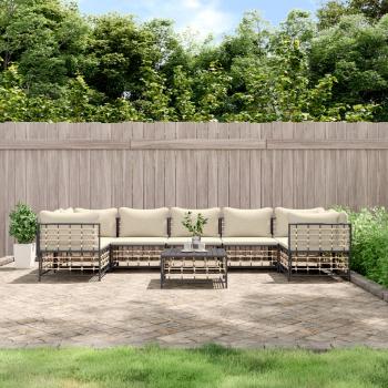 ARDEBO.de - 8-tlg. Garten-Lounge-Set mit Kissen Anthrazit Poly Rattan