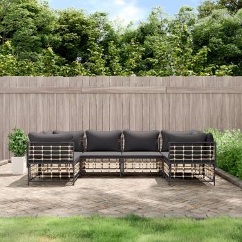 ARDEBO.de - 6-tlg. Garten-Lounge-Set mit Kissen Anthrazit Poly Rattan