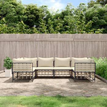 ARDEBO.de - 6-tlg. Garten-Lounge-Set mit Kissen Anthrazit Poly Rattan