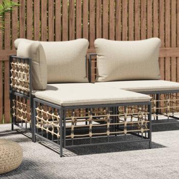 ARDEBO.de - Gartenhocker mit Beige Kissen Poly Rattan