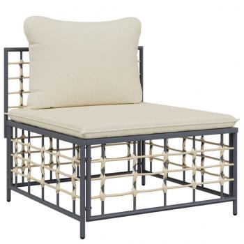 Garten-Mittelsofa mit Beige Kissen Poly Rattan