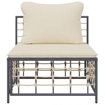 Garten-Mittelsofa mit Beige Kissen Poly Rattan