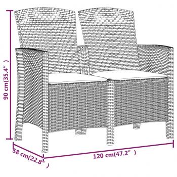 2-Sitzer Gartenbank mit Kissen PP Rattan Braun