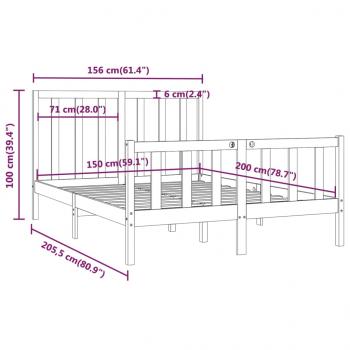 Massivholzbett Grau 150x200 cm