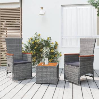 ARDEBO.de - 3-tlg. Garten-Lounge-Set Grau Poly Rattan & Massivholz Akazie