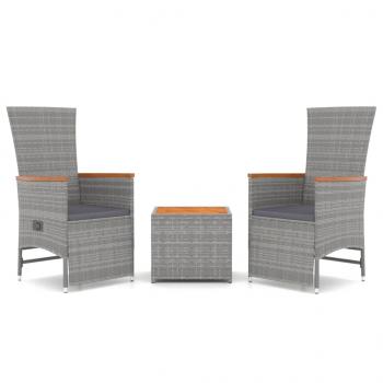 3-tlg. Garten-Lounge-Set Grau Poly Rattan & Massivholz Akazie