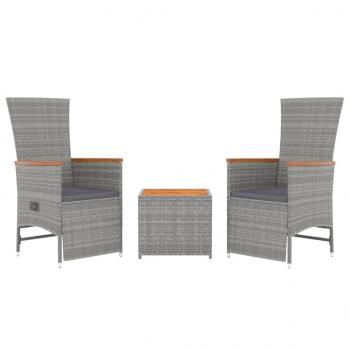 3-tlg. Garten-Lounge-Set Grau Poly Rattan & Massivholz Akazie