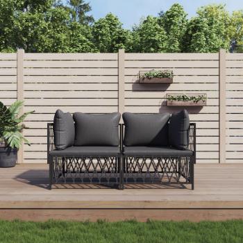 ARDEBO.de - 2-tlg. Garten-Lounge-Set mit Kissen Anthrazit Stahl