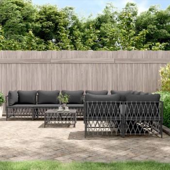 ARDEBO.de - 9-tlg. Garten-Lounge-Set mit Kissen Anthrazit Stahl