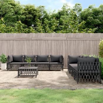 ARDEBO.de - 9-tlg. Garten-Lounge-Set mit Kissen Anthrazit Stahl