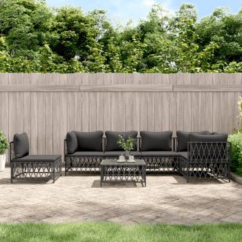 ARDEBO.de - 7-tlg. Garten-Lounge-Set mit Kissen Anthrazit Stahl