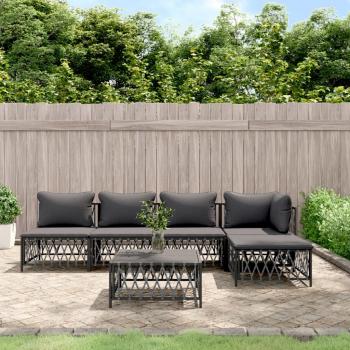 ARDEBO.de - 6-tlg. Garten-Lounge-Set mit Kissen Anthrazit Stahl