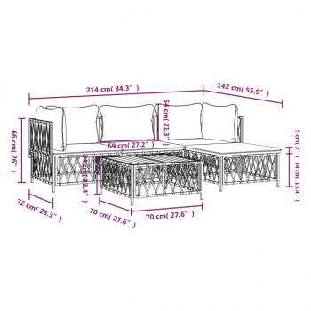 5-tlg. Garten-Lounge-Set mit Kissen Weiß Stahl