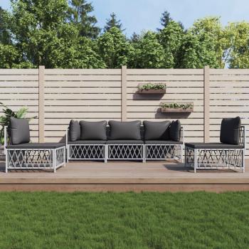 ARDEBO.de - 5-tlg. Garten-Lounge-Set mit Kissen Weiß Stahl