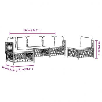 5-tlg. Garten-Lounge-Set mit Kissen Weiß Stahl