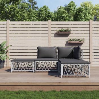 ARDEBO.de - 4-tlg. Garten-Lounge-Set mit Kissen Weiß Stahl