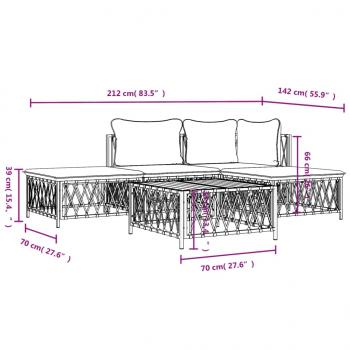 5-tlg. Garten-Lounge-Set mit Kissen Weiß Stahl