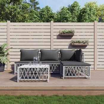 ARDEBO.de - 5-tlg. Garten-Lounge-Set mit Kissen Weiß Stahl