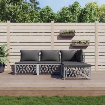 ARDEBO.de - 4-tlg. Garten-Lounge-Set mit Kissen Weiß Stahl