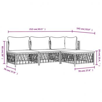 4-tlg. Garten-Lounge-Set mit Kissen Weiß Stahl