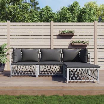 ARDEBO.de - 4-tlg. Garten-Lounge-Set mit Kissen Weiß Stahl