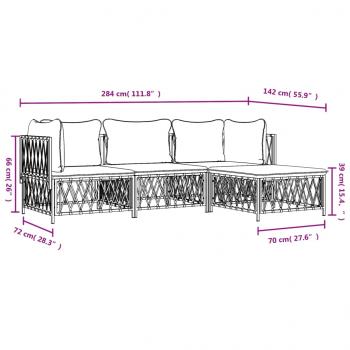 4-tlg. Garten-Lounge-Set mit Kissen Weiß Stahl