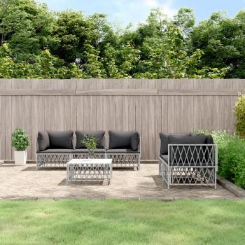 ARDEBO.de - 6-tlg. Garten-Lounge-Set mit Kissen Weiß Stahl