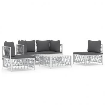 ARDEBO.de - 5-tlg. Garten-Lounge-Set mit Kissen Weiß Stahl