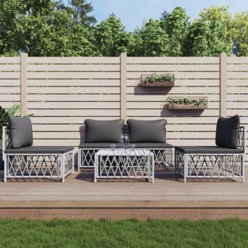 ARDEBO.de - 5-tlg. Garten-Lounge-Set mit Kissen Weiß Stahl