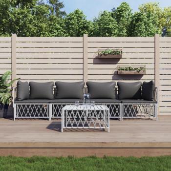 ARDEBO.de - 5-tlg. Garten-Lounge-Set mit Kissen Weiß Stahl