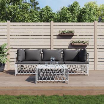 ARDEBO.de - 4-tlg. Garten-Lounge-Set mit Kissen Weiß Stahl