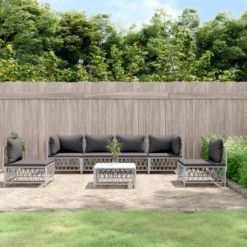 ARDEBO.de - 7-tlg. Garten-Lounge-Set mit Kissen Weiß Stahl