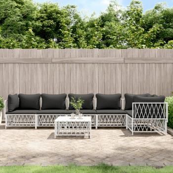 ARDEBO.de - 7-tlg. Garten-Lounge-Set mit Kissen Weiß Stahl