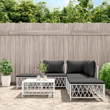 ARDEBO.de - 6-tlg. Garten-Lounge-Set mit Kissen Weiß Stahl