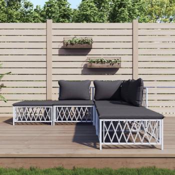 ARDEBO.de - 5-tlg. Garten-Lounge-Set mit Kissen Weiß Stahl