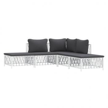 5-tlg. Garten-Lounge-Set mit Kissen Weiß Stahl