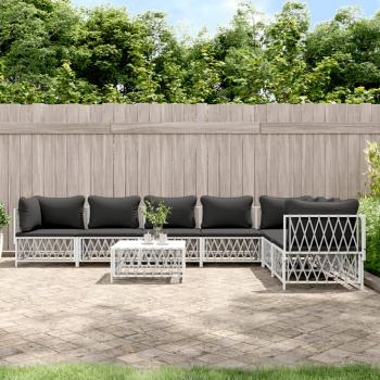 ARDEBO.de - 8-tlg. Garten-Lounge-Set mit Kissen Weiß Stahl