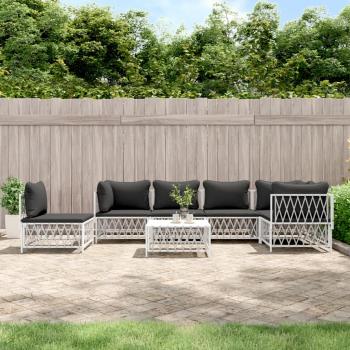 ARDEBO.de - 7-tlg. Garten-Lounge-Set mit Kissen Weiß Stahl