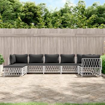 ARDEBO.de - 7-tlg. Garten-Lounge-Set mit Kissen Weiß Stahl