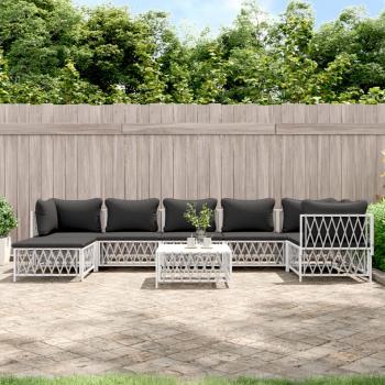 ARDEBO.de - 8-tlg. Garten-Lounge-Set mit Kissen Weiß Stahl