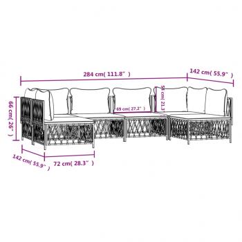 6-tlg. Garten-Lounge-Set mit Kissen Weiß Stahl