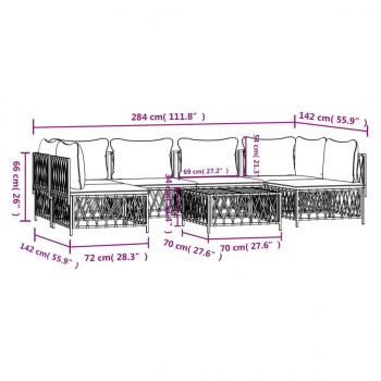 7-tlg. Garten-Lounge-Set mit Kissen Weiß Stahl