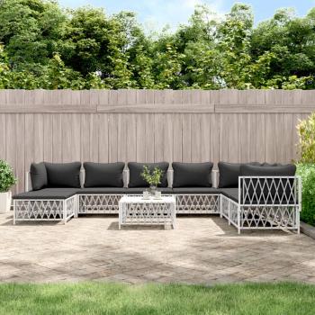 ARDEBO.de - 9-tlg. Garten-Lounge-Set mit Kissen Weiß Stahl