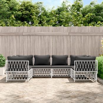 ARDEBO.de - 6-tlg. Garten-Lounge-Set mit Kissen Weiß Stahl