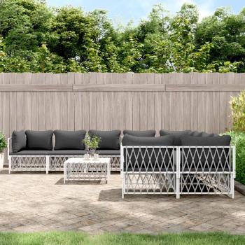 ARDEBO.de - 9-tlg. Garten-Lounge-Set mit Kissen Weiß Stahl