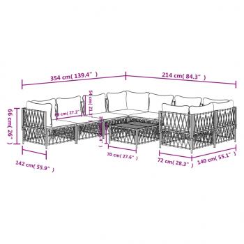 9-tlg. Garten-Lounge-Set mit Kissen Weiß Stahl