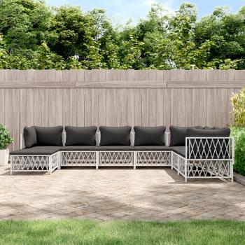 ARDEBO.de - 8-tlg. Garten-Lounge-Set mit Kissen Weiß Stahl