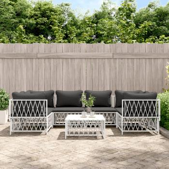 ARDEBO.de - 7-tlg. Garten-Lounge-Set mit Kissen Weiß Stahl