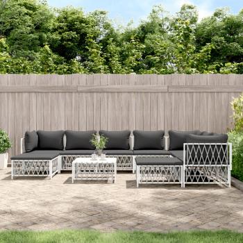 ARDEBO.de - 10-tlg. Garten-Lounge-Set mit Kissen Weiß Stahl