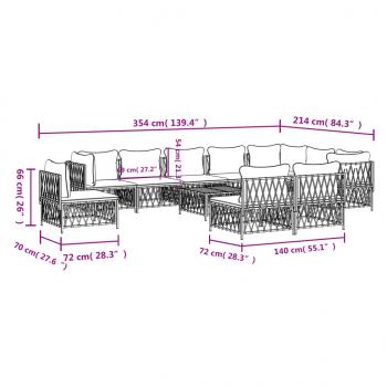 11-tlg. Garten-Lounge-Set mit Kissen Weiß Stahl